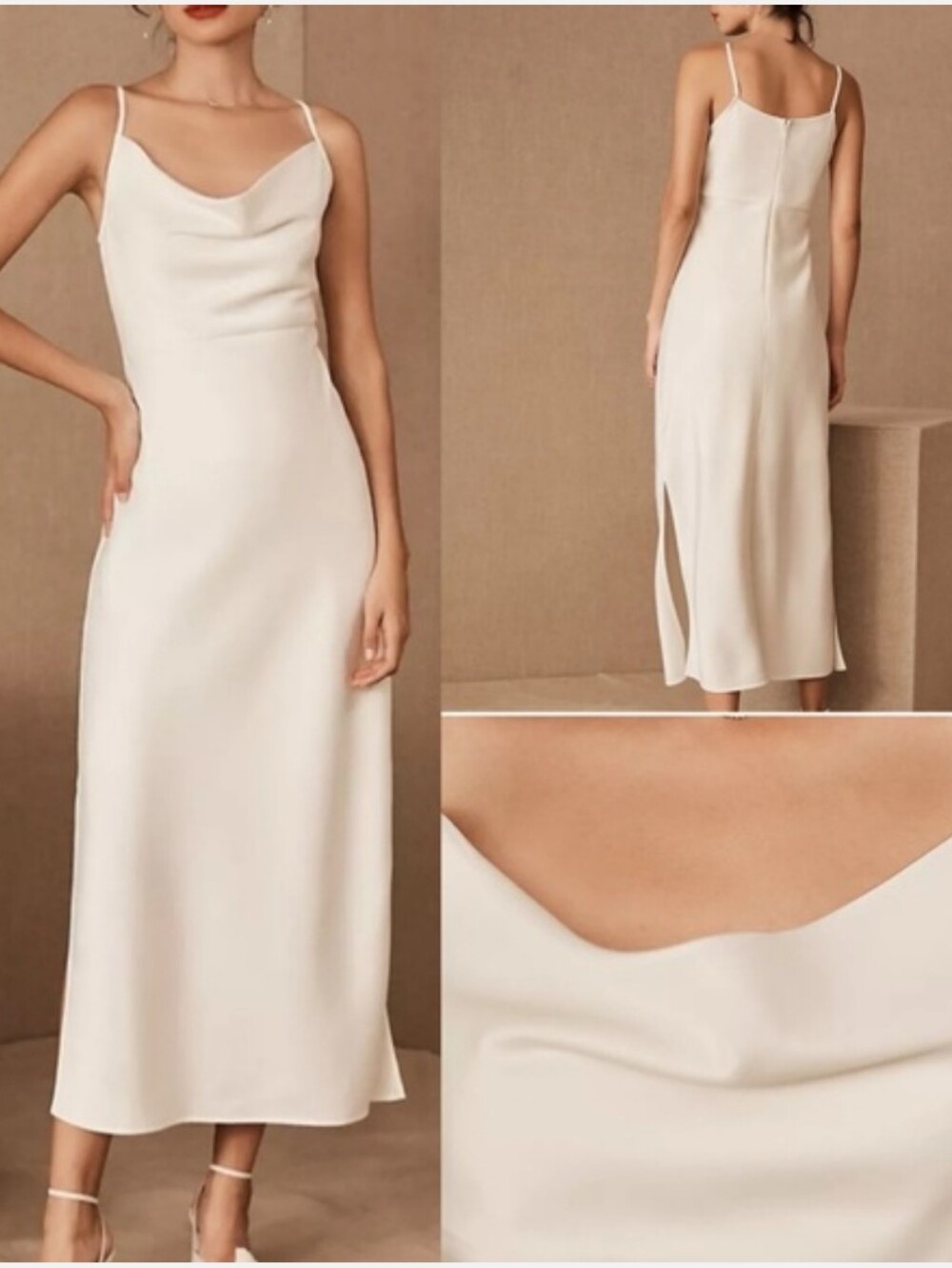 Sachin + Babi Cowl Neck Satin Midi Dress Wedding